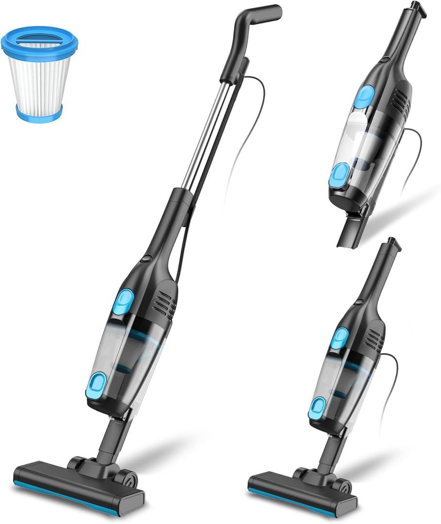 Corded Stick Vacuum Cleaner, 20000pa Powerful Suction Stick Vacuum with 16Ft Cord, 2 in 1 Lightweight Vacuum Cleaner for Hard Floor Pet Hair - Blue (Blueblack)
