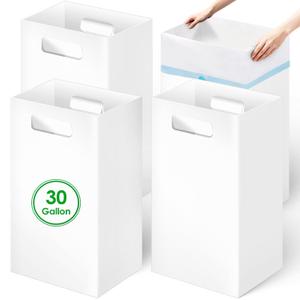 4 Pack Extra Large Disposable Trash Cans, Reusable Portable Garbage Can with Handle, 30 Gallon Extra Thick Collapsible Recycled Cardboard Garbage Can Recycling Bins for Parties,White (30x14x14 Inches)