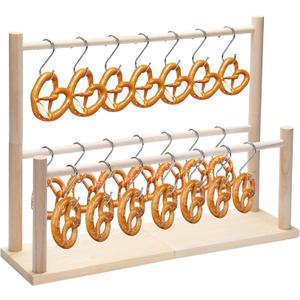 Pretzel Holder Stand with 21 Hooks Oktoberfest Wood Pretzel Rod Holder Serving Stand for Display and Hanging Sausage Hanger Oktoberfest Wedding Birthday Treat Party Favors