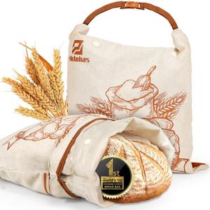 Sourdough Bread Bags, 2 Sets Detachable Bread Storage for Homemade Sourdough, Reusable Linen Food Storage with Lining & Triple Lock for Fresh Keeping, BPA Free, Christmas Baking Gifts (Orange Pattern)