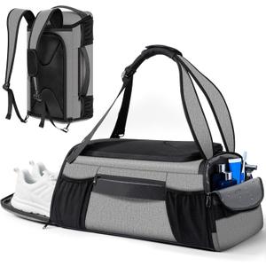 Gym Bag for Women Men, Duffle Travel Bag with Shoes Compartment and Wet Pocket, Waterproof Overnight Carry On Bag Backpack with Two Elastic Bottle Holders for Travel, Workout, Sports, Weekend - MIYCOO (42L, Style3 -Grey)