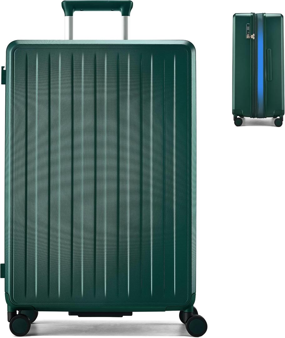 MILADA 28 Inch Expandable Checked Luggage, Large Hard Shell Suitcase with 8 Spinner Wheels & TSA Lock, Lightweight PC Rolling Suitcase for Travel, Blackish Green