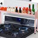 Over Stove Shelf Stove Top Organizer Shelf for Kitchen with Extra Basket and Hooks Adjustable 27 to 32 Inches Pink Over the Sink Spice Rack for Countertop (Pink)