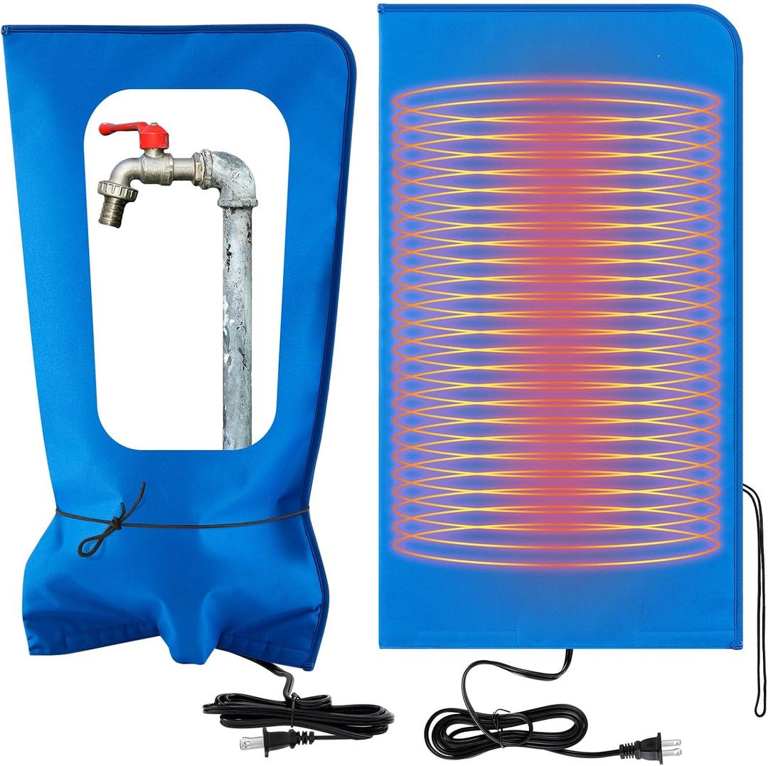 Glooglitter 25.2" L x 14" W Electric Heated Outdoor Faucet Cover for Winter Freeze Protection Heating Hose Bib Covers for Winter, Water Pipe Heater for Garden Faucet Insulated Spigot Protector (Blue)