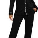 Women Pajama Set Long Sleeve Sleepwear Fashion Night Wear (Medium, Black)