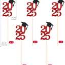 2 x Class of 2025 Graduation Decoration Centerpieces for Table, 2025 Party Centerpieces Grad Cap Sticks Party Supplies, Graduation Party Decoration Toppeers (10 PCS, Red & Black)