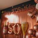 50th Birthday Decorations for Women  Rose Gold Party Kit with Tiara, Sash, Balloons, Banner, Cake Topper  Gift Set for Her Special Day