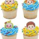 CoComelon Playtime Rings | 24 Cupcake Toppers Featuring JJ, YoYo & TomTom | DecoPac CoComelon Cake Decorations, Food Safe & Ready To Use - 24 Pack