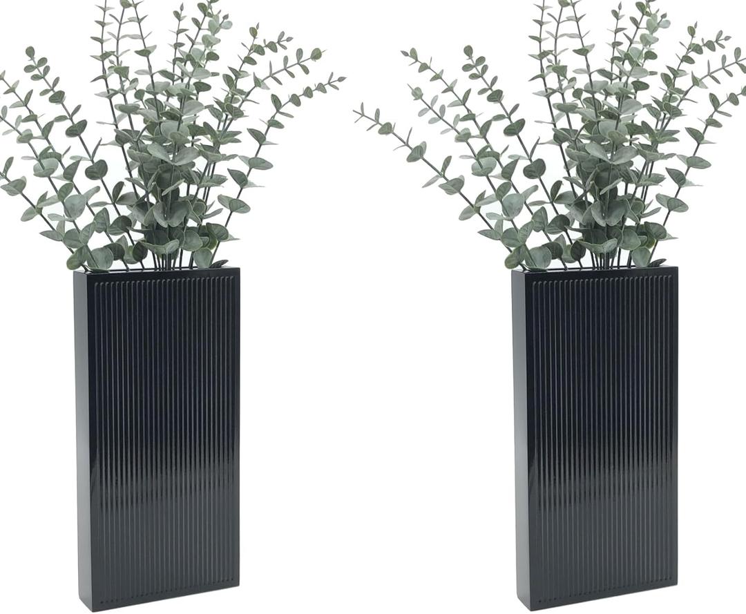 Wood Wall Planter Set of 2, Modern Wall Hanging Decor Pocket Planter for Greenery and Dried Flowers, Indoor Wood Hanging Vase (Black)