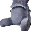 SLIGUY Reading Pillow for Sitting in Bed Couch Adult, Back Pillow with arm Support and Pockets, Adult Back Pillow Bed Chair for Bed Rest, Reading, Watching TV, Gaming for Boys and Girls Dark Grey