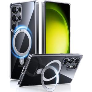 TORRAS Clear Magnetic Stand Case for Samsung Galaxy S25 Ultra, [Fit for Magsafe] [Military Grade Drop Tested] Ring Shockproof Translucent Slim Protective Case