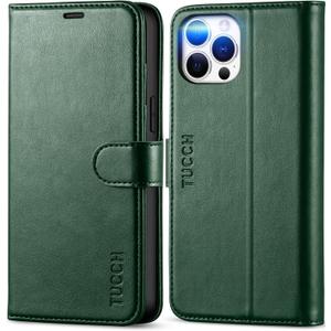 TUCCH Wallet Case for iPhone 12 Pro Max 5G, RFID Blocking Card Slot Stand [Shockproof TPU Interior Case], PU Leather Magnetic Protect Flip Cover Compatible with iPhone 12 Pro Max 6.7, Midnight Green