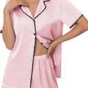 Ekouaer Womens Silk Satin Pajama Set Short Sleeve PJs 2 Piece Lounge Set Button Down Top and Shorts Soft Sleepwear (Medium, Light Pink)