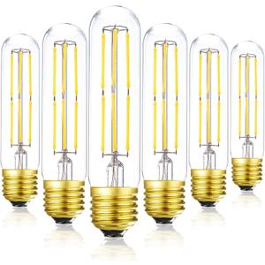 E26 Led Bulb 5000k Cool White,Dimmable Edison Led Tube Bulbs 6W,60 Watt Incandescent Tubular Light Bulb Equivalent,Clear Glass, E26 Base Lamp Bulb for Display Cabinet Showcase Piano,6 Pack