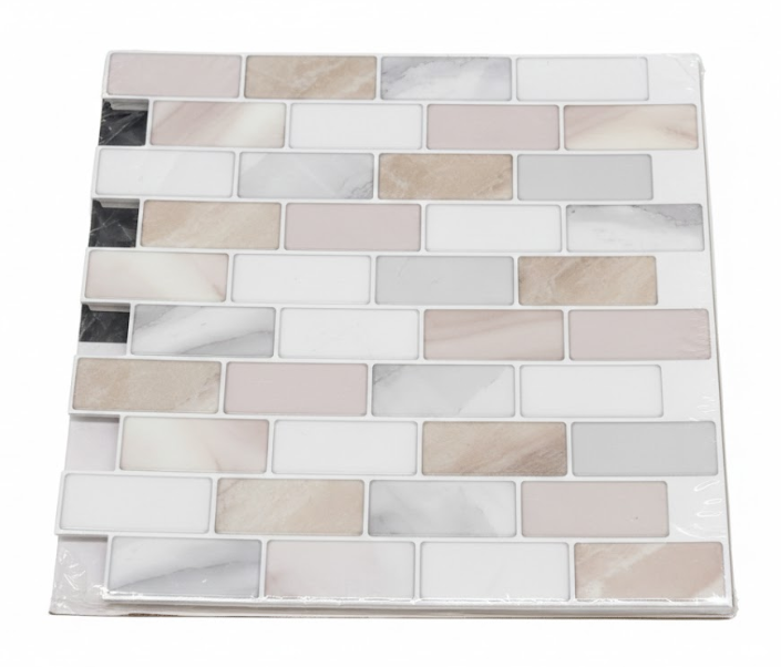 Art3d 10-Sheet Heavy-Duty Peel and Stick Backsplash, Waterproof Wall Tiles Stick on Kitchen Backsplash Living Space, Beige & White (12 x 12 Inch)