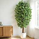 7ft Large Ficus Artificial Trees with Natural Curved Trunks, 84" Tall Lush Faux Tree for Home Decor Indoor, Green Lifelike Fake Ficus Tree 1pcs