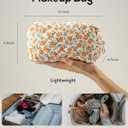 Floral Quilted Makeup Bag, Cute Rose Cosmetic Bag for Women, Flower Travel Toiletry Bag, Cotton Make up Bag Pouch