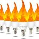 Bestview LED Flame Effect Light Bulbs,3 Modes Flickering Light Bulbs, Smart E12 Chandelier Base Candle Fire Light Bulb for Halloween, Christmas,Party, Porch Indoor&Outdoor Home Decoration -6 Pack