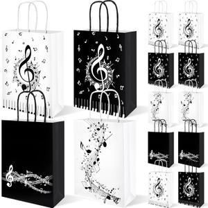 Bolsome 24 Pcs Music Notes Gift Bags Musical Note Paper Gift Treat Bags for Social Media Music Theme Birthday Party Baby Shower Music Theme Party Supplies
