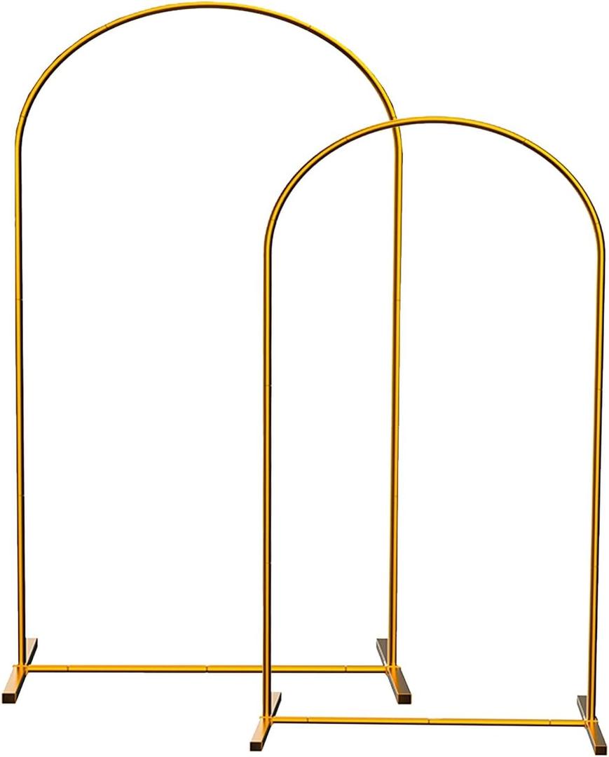 LANGXUN Gold Metal Arch Backdrop Stand Set, 7.2ft / 6.6ft / 6ft Balloon Arch Frame for Wedding Birthday Party Baby Shower Graduation Anniversary Decoration (6.6ft / 7.2ft 2 pcs per Set)