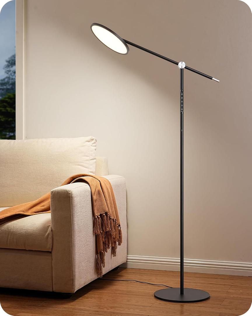 EDISHINE LED Floor Lamp for Reading, 1600LM Bright Dimmable Lamp with Type-C Port, Head & Arm Rotating, 3000K-6000K Tall Modern Minimalist Standing Light for Living Room, Bedroom, Office, Black