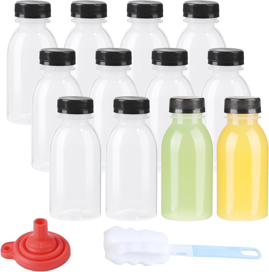 zmybcpack 12 Pack 8oz PP Heat-Resistant Plastic Juice Bottles With Caps-Plastic Smoothie Bottles-Reusable Bulk Beverage Containers with Lids For Juice, Beverage(Dishwasher Safe)