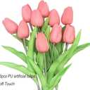 10-Heads Artificial Flowers PU Mini Real Touch Tulip Bouquets for Home Wedding Party Centerpiece Decoration (Gradient Coral)