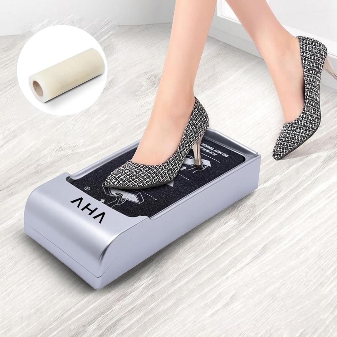 Automatic Shoe Cover DispenserFilm Dispenser for Shoes Contains a Roll of Shoes Cover (Can be used 600 Times) Suitable for Homes, Factories LaboratoriesHospital.(Silver)