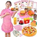 Restaurant Playsets for Kids - Waitress Role Play Costume Set for Girls, 50 Pieces Food Playset with Girls Apron, Diner Playset for Kids, Play Restaurant, Pretend Restaurant Playset for Kids Age 3+