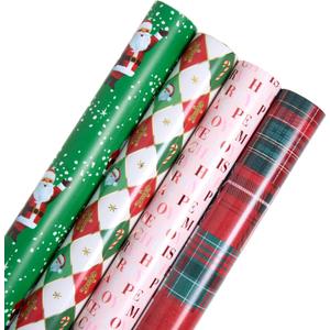 Gartner Studios 12 Foot Premium Traditional Whimsy Holiday Gift Wrapping Paper – 4 Rolls with Gridlines for Easy Cutting