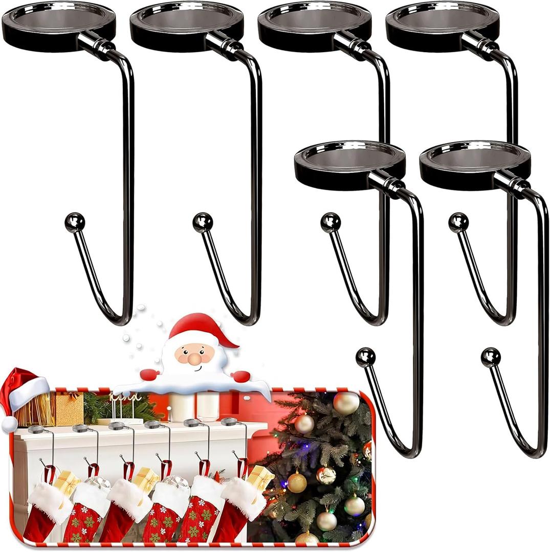 Christmas Mantle Stocking Holders Set of 6 - Upgrade Non-Slip Fireplace Hangers, Lightweight Metal Hooks for Christmas Party Decoration (Nickel)