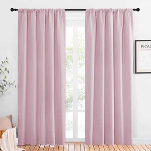 NICETOWN Living Room Curtains for Window - Energy Efficient & Noise Reducing Thermal Insulated Rod Pocket Blackout Drapes/Draperies for Living Room (Baby Pink, 2 Panels, W52 inches x L84 inches)