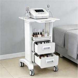 Medical Trolley Cart Mobile with Drawers, Hospital Ultrasound Cart with 4 Silent Swivel Wheels, Portable Medical Trolley Carts, 225 LBS Load, for Beauty, Salon, Clinic and Lab (White, Double Drawer)