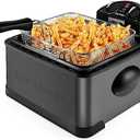 Chefman Deep Fryer with Basket Strainer, 4.5 Liter XL Jumbo Size Adjustable Temperature & Timer, Perfect Chicken, Shrimp, French Fries, Chips & More, Removable Oil Container, Black
