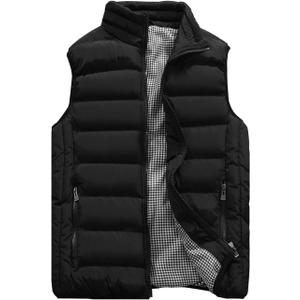 Vcansion Men's Outdoor Casual Stand Collar Vest Padded Jacket Coat Vest (Large, Black)