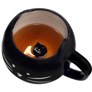 Koolkatkoo Cute Ceramic Cat Coffee Mug 12 oz Cat Lovers Kitty Tea Mugs Gifts for Women Girls Black