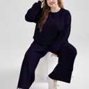 Womens 2 Piece Outfits Sweatsuit Plus Size Oversized Fall Long Sleeve Crewneck Lounge Sets Wide Leg Pants Tracksuit