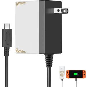 AC Adapter for Nintendo Switch, Fast Travel Wall Charger 15V 2.6A Fast Charging Kit for Nintendo Switch/Lite/OLED, Support TV Mode (Black and White)