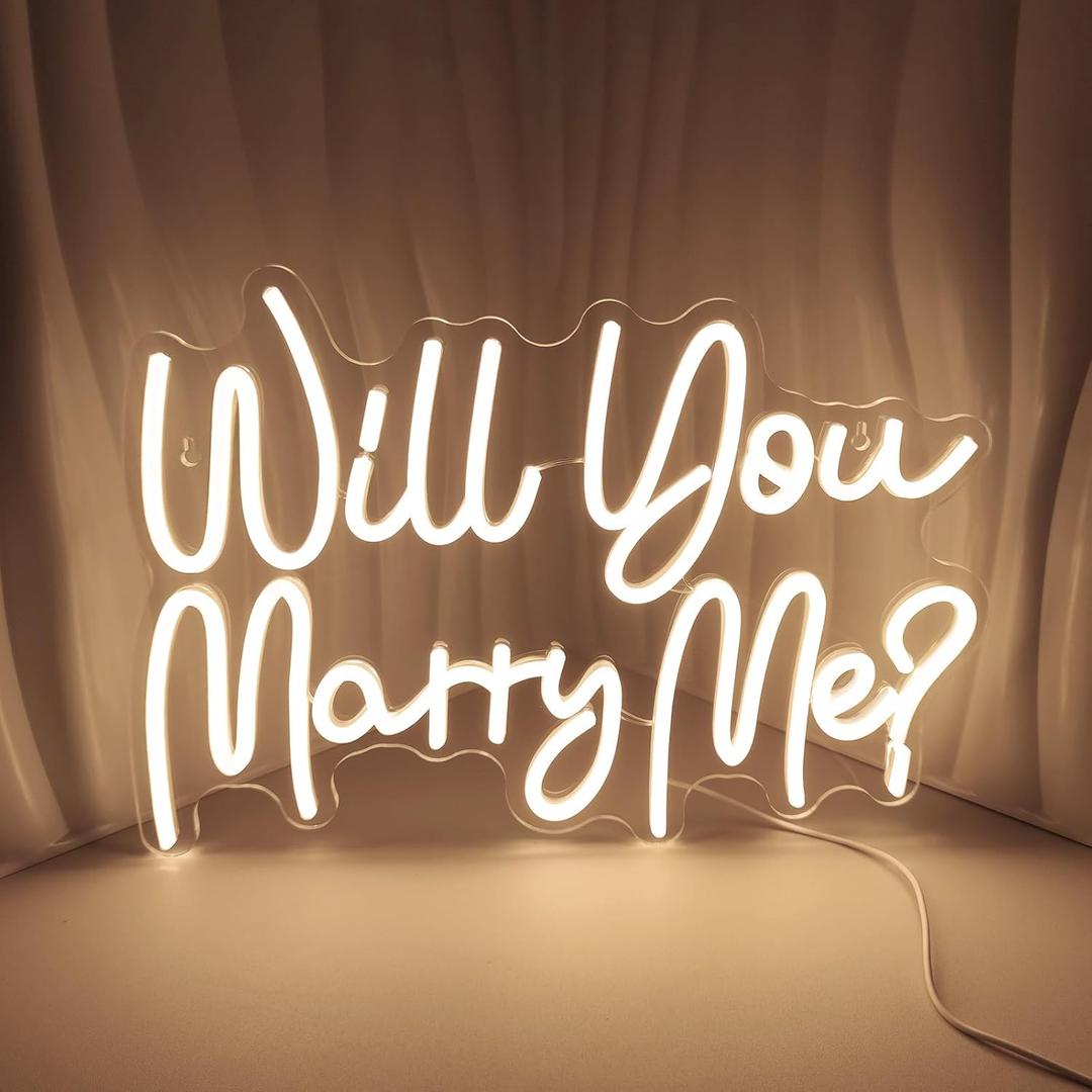 Will You Marry Me Neon Signs for Wall Decor Warm White LED Light Sign for Room Decor Light Up Sign for Birthday Party Wedding Decoration USB Powered (16.5 x 11.4 Inches)