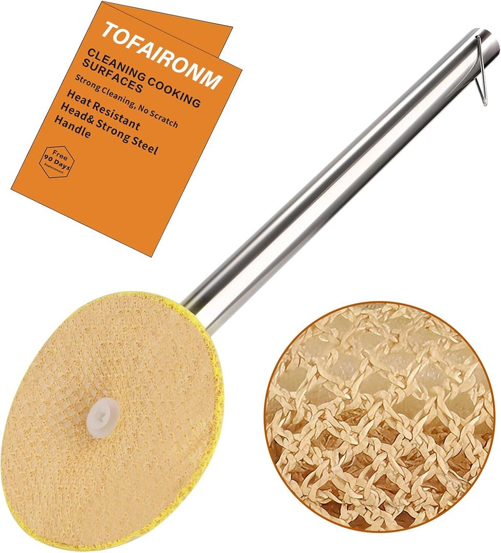 Kitchen Scrub Brush with Handle, Non-Scratch Extra Strong Cleaning Brush for Wok, Cast Iron, Pans, Oven Racks, Air Fryer - Strong Model