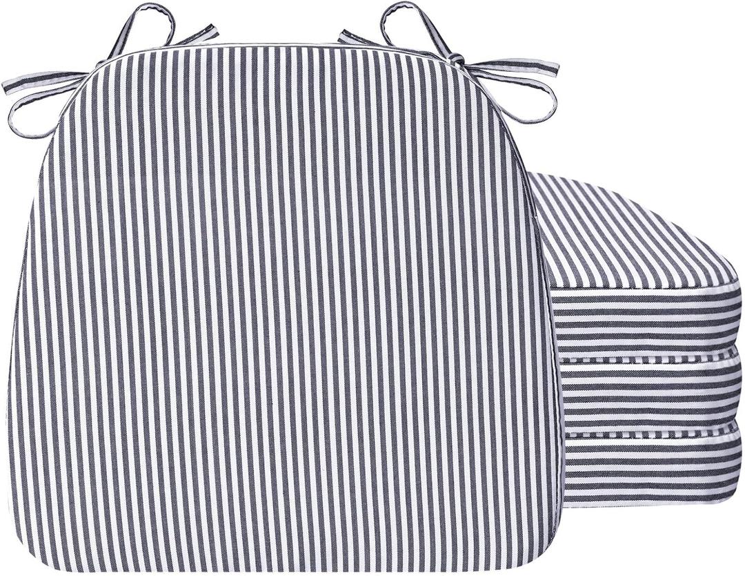 AAAAAcessories D-Shaped Chair Cushions, Featuring Ties and Removable, Machine-Washable Cover, 2'' Thick Seat Pads for Kitchen and Dining Rooms, 17'' x 16'', Set of 4, Pinstripe Dark Gray