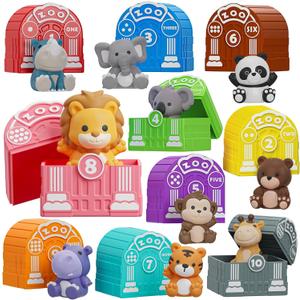 Learning Toy for Toddlers 1 2 3 Year Old, Montessori Educational Counting, Matching & Sorting Sensory Toys, 10 Safari Animals & 10 Zoos, Birthday Easter Gift for Baby Boy Girl Age 12-18 Months