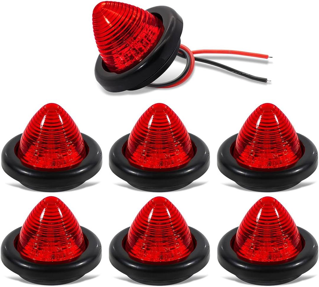 MADCATZ Meerkatt 2 Inch Beehive Cone Marker Light with Grommets Cab Top Roof Universal for Trailer Truck Tractor Bus Pickup 12V DC Pack of 7 (Red)