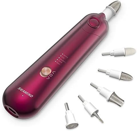 Professional Manicure Pedicure Set - Cordless Electric Foot Nail Care Trimmer Buffer Tools - 5 Speeds, Rechargeable, Thick Nails (Red)