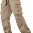 Comdecevis Men's Casual Cargo Pants Workout Joggers Stretch Sweatpants Hiking Drawstring Tactical Pants with Multi Pockets (3X-Large, Dark Khaki)