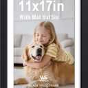 11x17 Picture Frame, Black Wood with Real Glass, 9x15 Mat, 1 Pack
