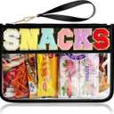 Snack Bag for Travel - Clear Chenille Varsity Letter Flat Pouch with Zipper, 12.28.46 inch Waterproof Clear Nylon Preppy Patch Makeup Cosmetic tote Bags for Women Girls