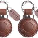Jayanes Genuine Leather Keychain Holder Compatible with AirTag - Secure Case Cover Key Ring Chain Fob Accessories Intended for Air Tag - Dark Brown (2 Pack)