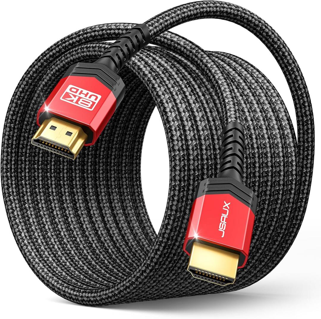 JSAUX Long HDMI Cable 15FT, HDMI 2.1 8K&4K Ultra High Speed Cord 48Gbps(8K@60Hz 7680x4320, 4K@120Hz) eARC HDR10 HDCP 2.2 & 2.3 3D, Compatible with PS5/PS4/X-Box/Roku TV/HDTV/Blu-ray/LG/Samsung QLED (Red)
