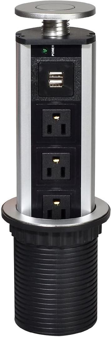 Retractable -Up Power Socket 3 US Plug and 2 USB Charging Ports, Electric Socket for Table Pulling Up/Outlet Desktop Worktop, Multi-functional for Office Home, Meeting Room